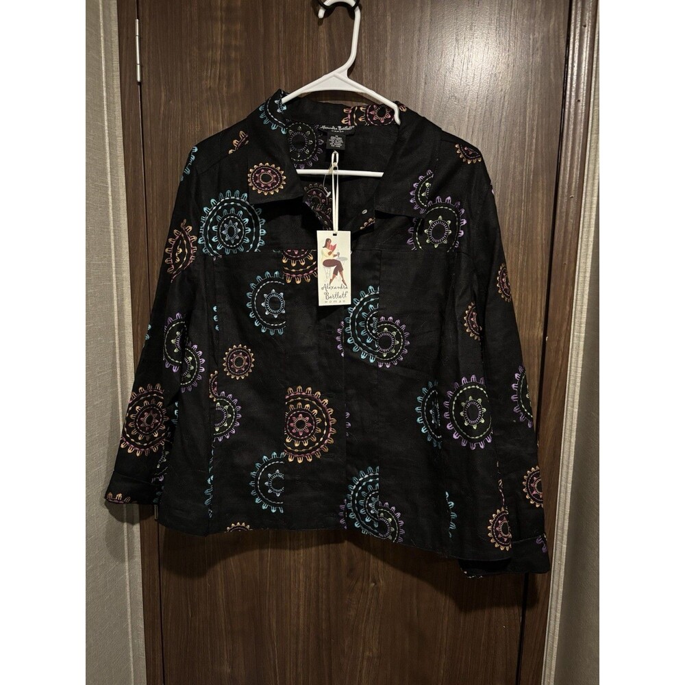 Alexandra Bartlett Woman’s Embroidered Linen Jacket Plus Size 1X Boho Artsy